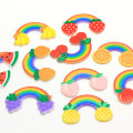 100 Pcs / Lot Kawaii Rainbow Resin Cabochons Lucu Manis Pelangi Dengan Dekorasi Buah Taksi Untuk Busur Rambut Pusat DIY