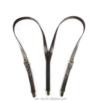 Brown Country Style Cow Leather Suspenders for Men, Women, and Kids