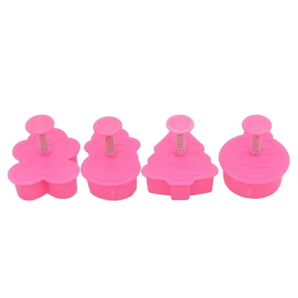 Christmas Bakeware Set: 4 Pcs Cookie Cutters & Tools Plastic Mold Custom Biscuit Cutters Cartoon Cookie Cutters