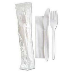 Meddium Weight White Plastic Cutlery Set with Napkin Individually