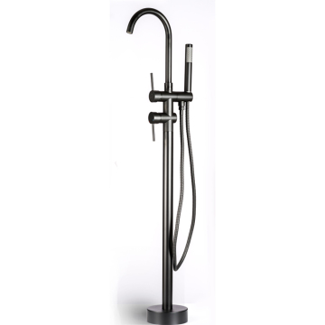 UPC Luxury Matte Black Stand Floor Mount Bathroom Bathtub Shower Faucet