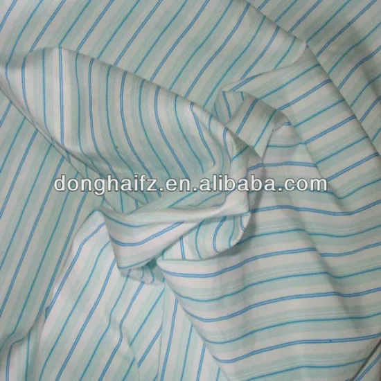 Blue and white striped printed 100% cotton poplin fabric