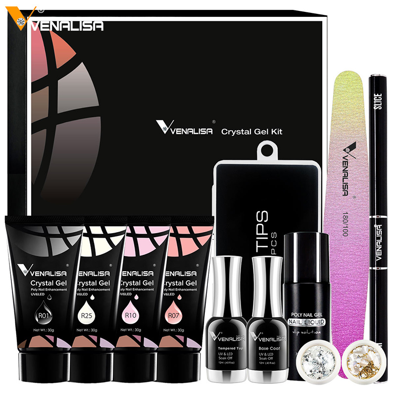 30g VENALISA Acrylic Gel VIP Kit Fast Shipment Nail Clear Camouflage Color Nail Tip Form Crystal UV Gel Slice Brush Nail Gel