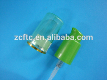 Color customize plastic green 24mm face essence cream pump with golden line overcap