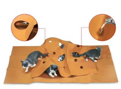 cat mat brown cat playing biting hole blanket