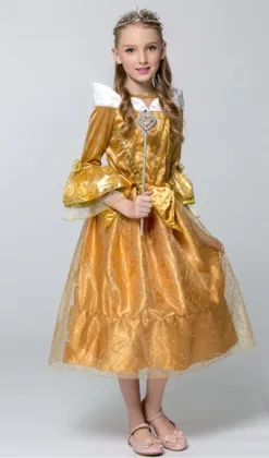 Golden Ball Gown Princess Costume for Girls: A Royal Dress-Up Experience