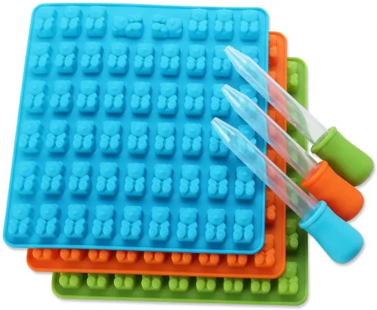 HY Food Grade Silicone Nonstick Gummy Bear Candy Molds with Droppers - 53 Cavities