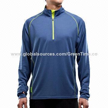 Men's half zip long sleeve, 50% recycled polyester and 50% polyester
