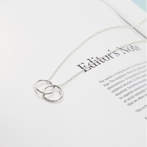 Double Circle Simple Geometric Necklace Gold Silver Double Ring Alloy Pendant Stainless Steel Ladies Jewelry Gift