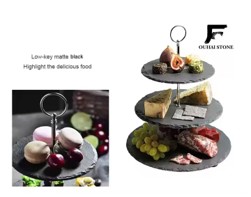 Wholesale Round Black Slate Cake Stand for Restaurant & Party Decorations