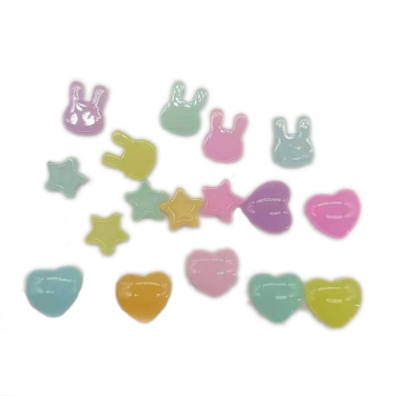 Kawaii Jelly Color Resin Flatback Heart Star Rabbit Cabochons Sweet Heart Star Rabbit Head Hiels για Scrapbooking DIY