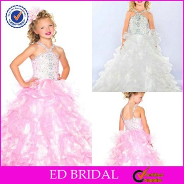 Custom Made Lovely Crystal Halter Neck Ruffled Organza Kids Princess Wedding Dresses