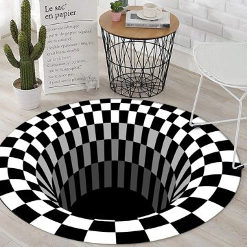 Modern Black White Plaid 3D Optical Illusion Rug for Living Room and Bedroom