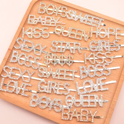 Diamond Hairgrips for Little Girls and Women - Fashion Letter Rhinestone Barrettes & Clips