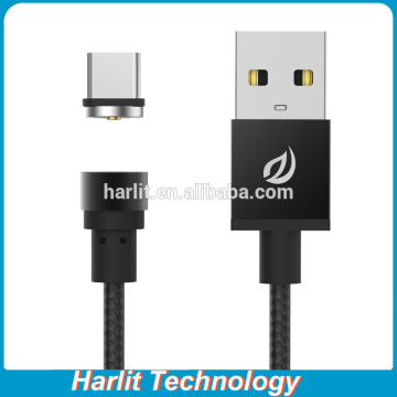 Hot Sell Nylon Braided USB Charge Cables With Magnetic Micro USB Connector For Mobile Phone Charge Black Color