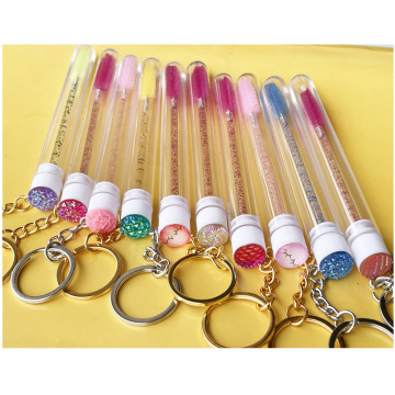 Disposable Curved Lash Cleansing Brushes with Crystal Rhinestones and Keychain - Small Size