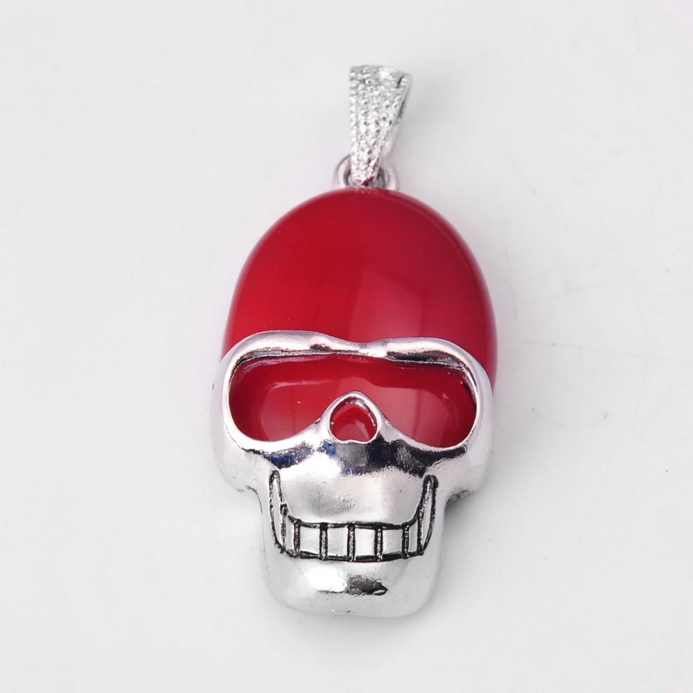 Colgante de calavera de piedra semipreciosa de cornalina roja