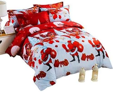 Christmas Cartoon Santa Claus Kids Duvet Cover Set: Festive Lightweight Microfiber Bedding for Home Decor