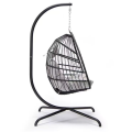 Modern Style Grey Rattan Hanging Egg Chair Indoor/Outdoor Garden Hammock with Metal Frame for Outdoor Furniture