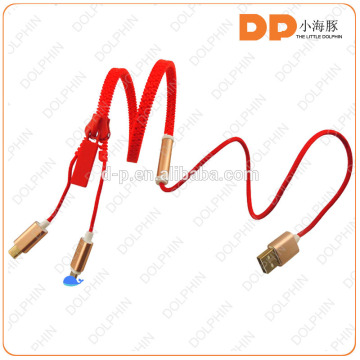 mobile accessories USB 2.0 metal canula 2 in 1 zipper usb cable for apple and android