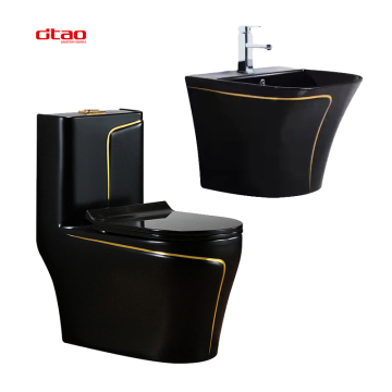 Black Gold Luxury Bathroom Suite: Toilet Bowl, Sink Basin & Commode Set