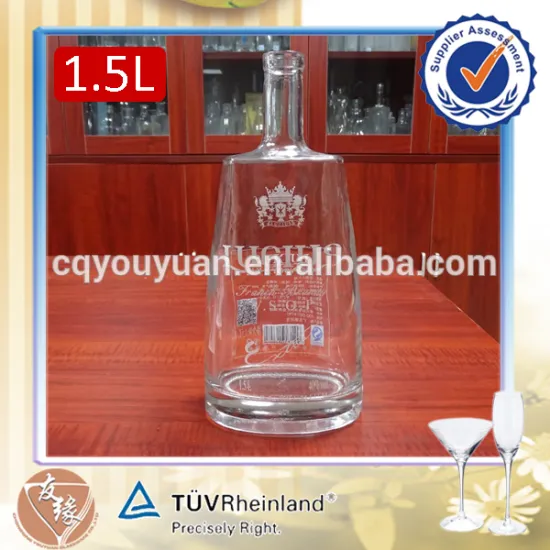 Packaging use decal logo 1.5l vsop brandy alcohol lead free glass bottle