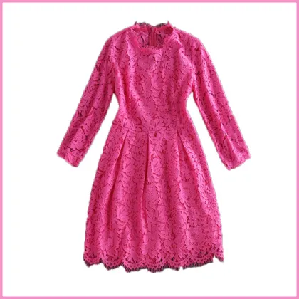 elegant spandex lace long sleeves dress with lining