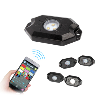RGB LED rock light kits, 16 million colors 3.5'' 4*9 W APP control music mode, 4 pods off road RGB led rock light