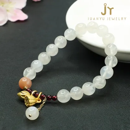 Lotus Shape Healing Crystal Bead Bracelets: Garnet, Crystal, and Moonstone Jewelry