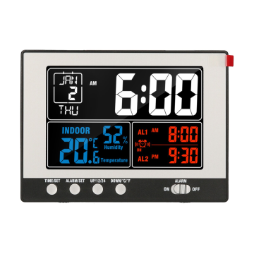 Indoor Multifunctional Digital Clock with Thermo Hygrometer and Large Color Screen