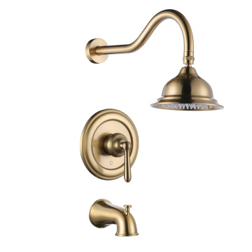 Bathroom Shower System with Golden Pressure Balance Valve, Tub Spout and Diverter