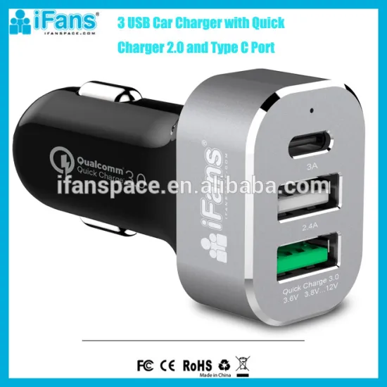 48W Intellgient Quick Charge 2.0 3 USB Port 5.4A Travel Charger with Qualcomm and Type C