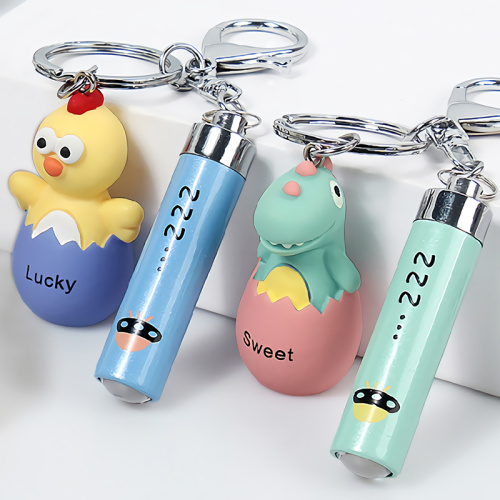 Keychain Flashlight Creative eggshell animal light flashlight button bag pendant car key chain accessories Manufactory