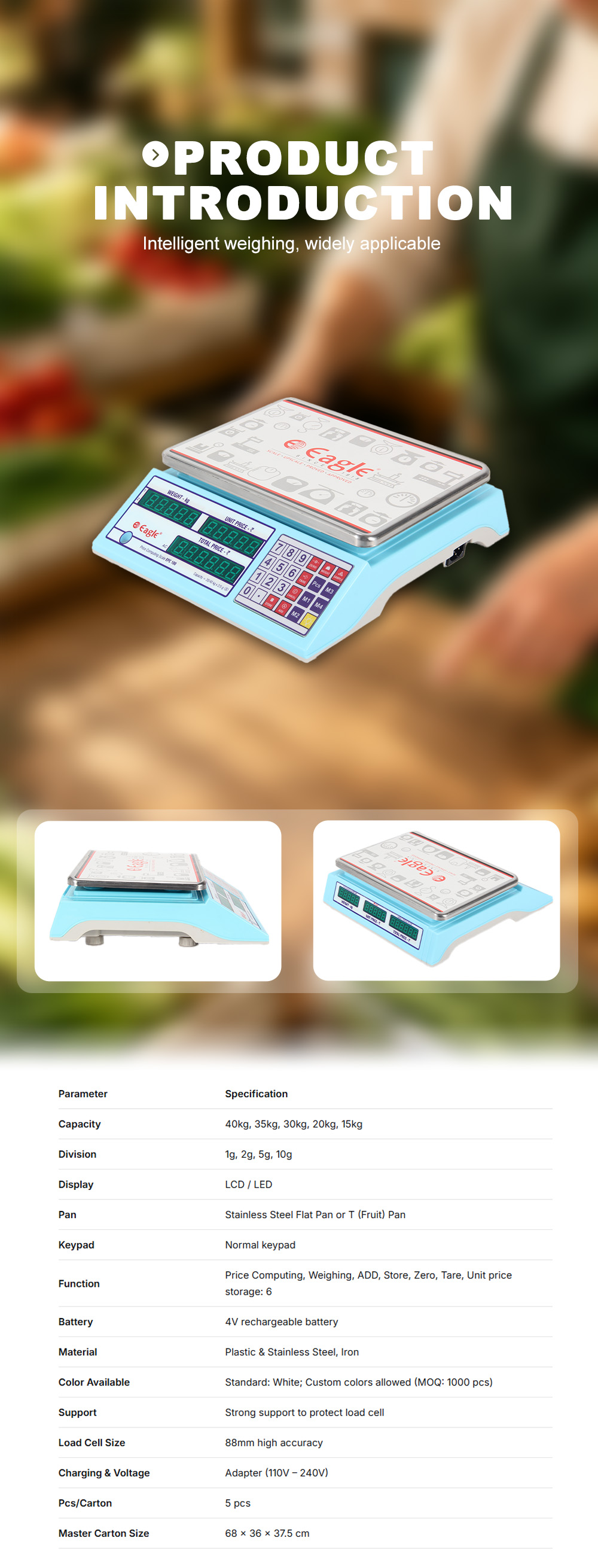 ACS‑688 Light‑Blue Shell Commercial Weighing Scale X