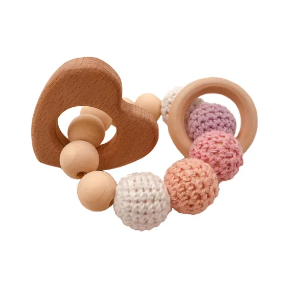Baby Nursing Cartoon Animal Wooden bracelet Teether Chew on Beads Teething ring crochet beads