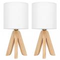 Small Wooden Tripod Nightstand Lamp with Fabric Lampshade