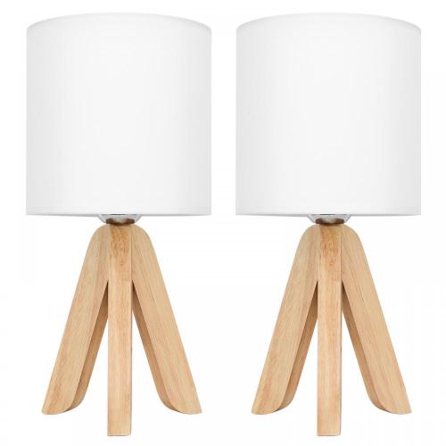 Small Wooden Tripod Nightstand Lamp with Fabric Lampshade