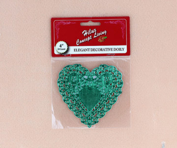 4inch heart shape green foil doily