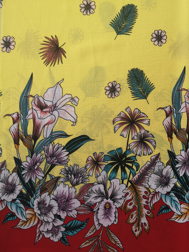 Border Flower Polyester Bubble Chiffon Printing Fabric