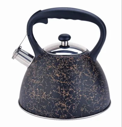 whistling stovetop kettle with Black and gold lines