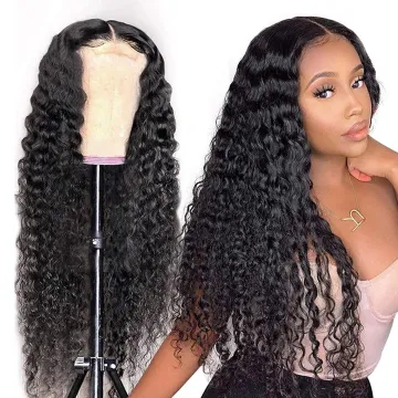 Free Shipping Wholesales Water Wave Wig,4*4 Lace closure Wigs Brazilian Human Hair Wigs,Pre Plucked Free Part Lace Front Wig