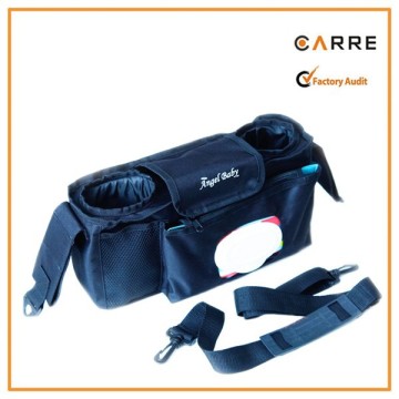 waterproof stroller organizer bag with diaper wipes pocket & shoulder strap
