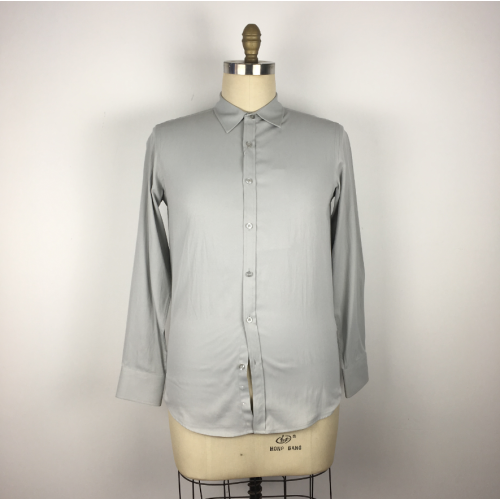 Chemise solide en coton décontracté gris clair