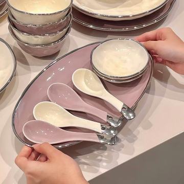Ins Style Purple and White Ceramic Dinner Plate
