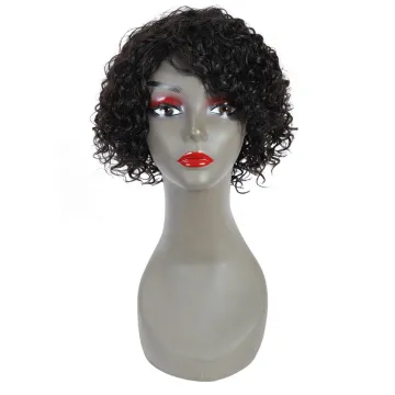 Short Afro Curly Human Hair Wigs For African American Women Indian Human Hair Natural Color Wigs 9" 100g Machine Human Hair Wigs