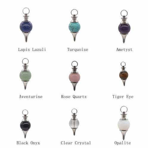 Beautiful Pendulum Dowsing Chakra Pendant with Chain Natural Gemstone Energy Healing Crystal 18MM Balls Point pendant