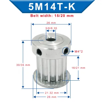 5M-14T Pulley Inner Bore 5/6/6.35/8/10 mm Aluminum Belt pulley Slot Width 16/21 mm For Width 15/20 mm 5M-round polyurethane belt