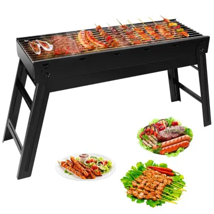 Portable Camping BBQ Grill: Lightweight, Foldable Stainless Steel Charcoal Smoker with Removable Grill Net