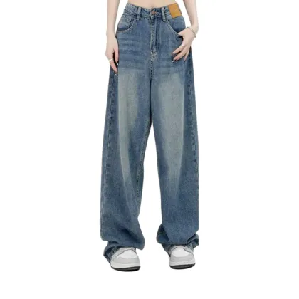 Casual Women High Waist Loose Straight Jeans Trousers