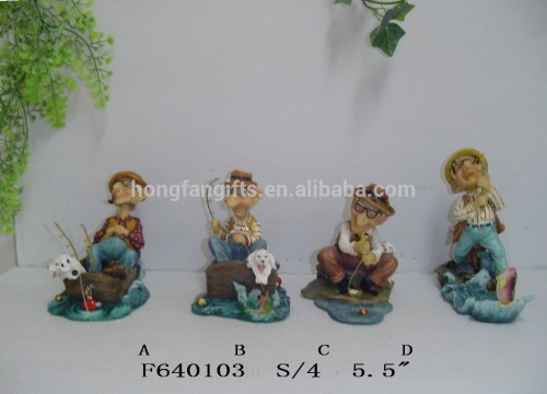 funny 4pcs resin fishing figurine